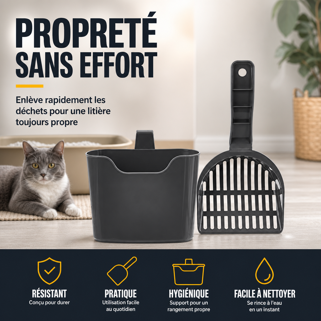 Amazon Basics Pelle à litière chat avec support : Avis Complet — infographie produit