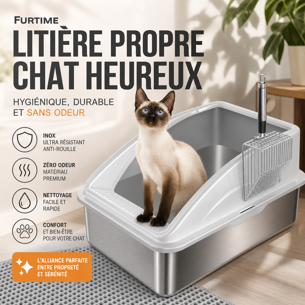 FURTIME Bac à Litière en Inox : Avis Complet et Test — infographie produit