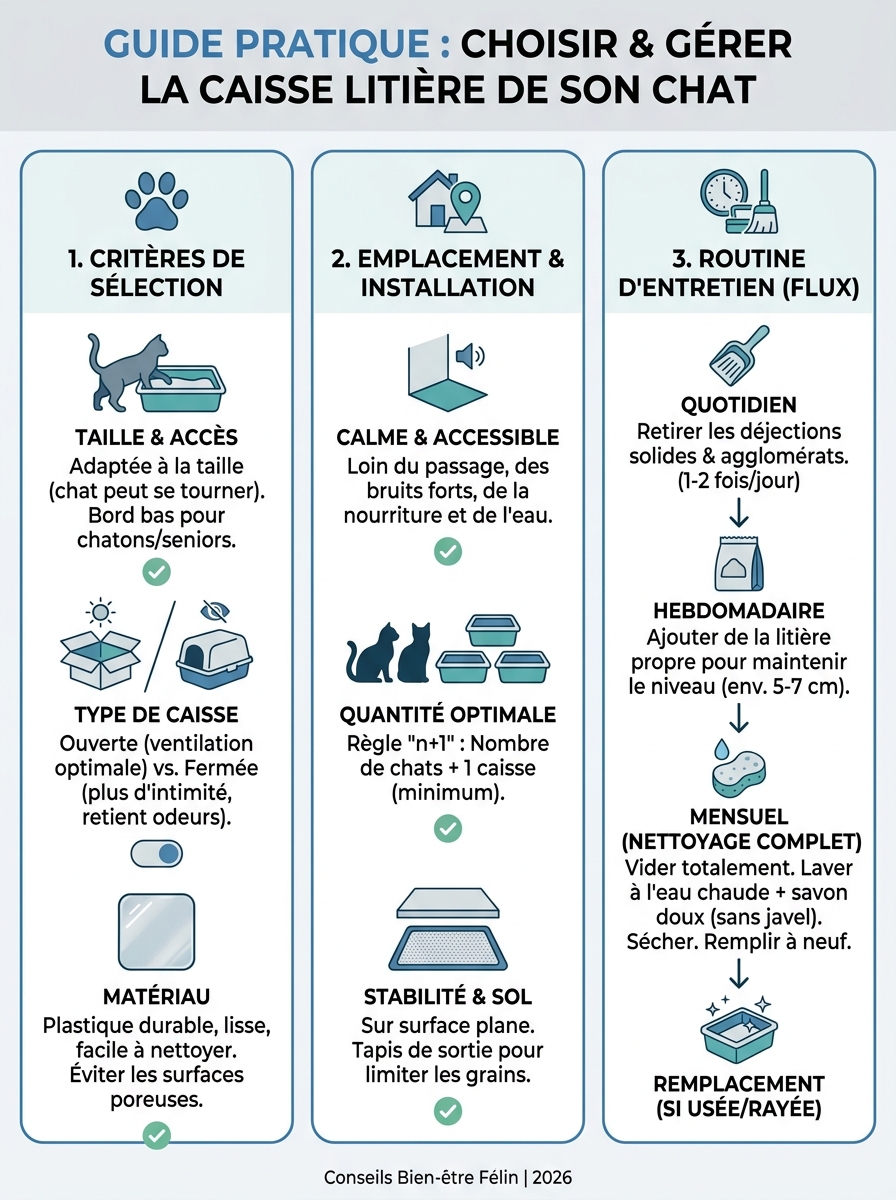 Infographie caisse litière pour chat
