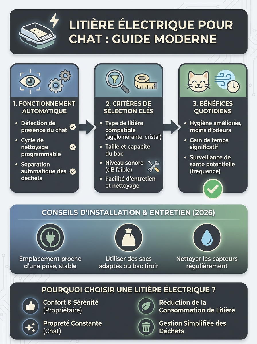 Infographie litière électrique pour chat
