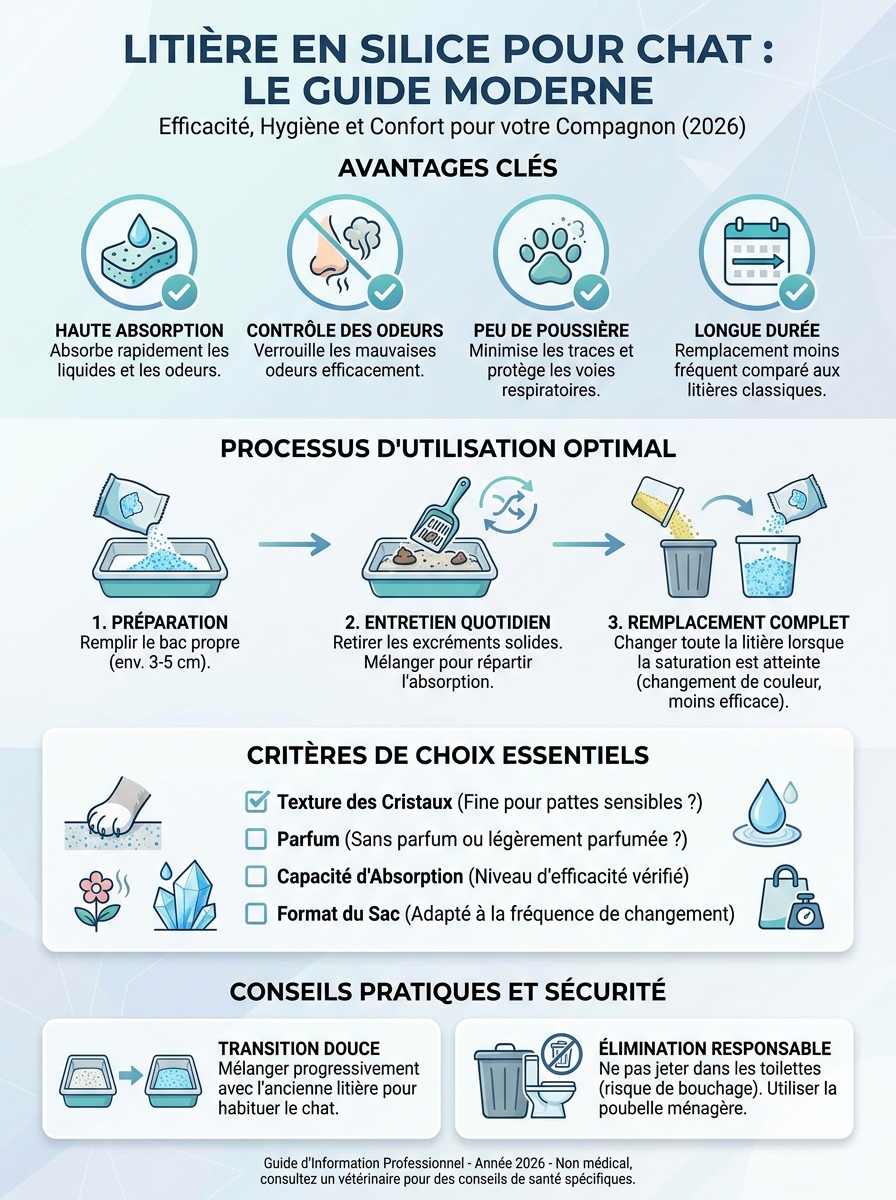 Infographie litière en silice pour chat