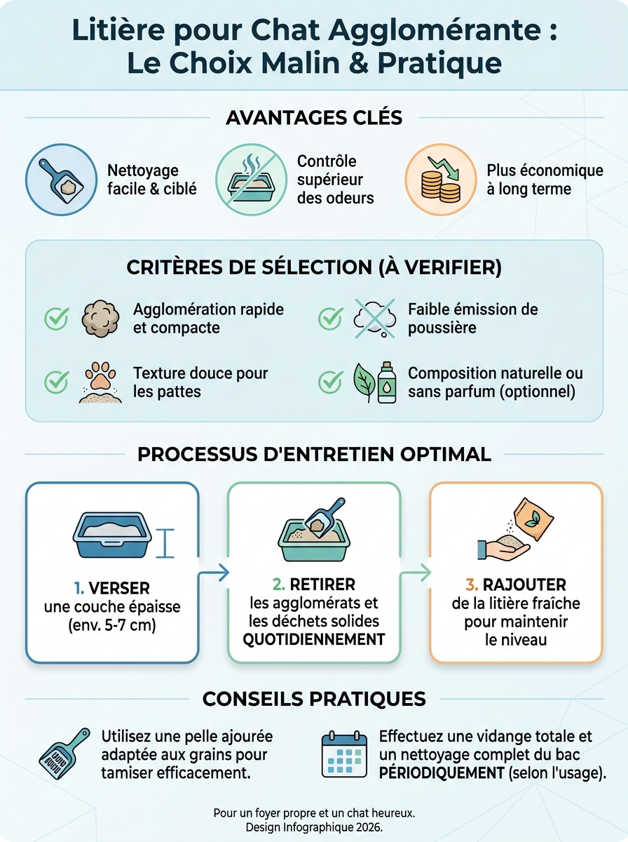 Infographie litière pour chat agglomérante