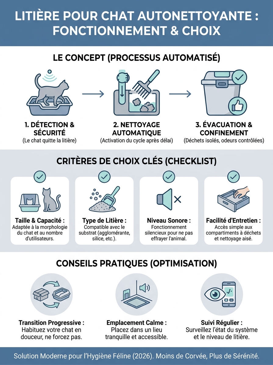 Infographie litière pour chat autonettoyante