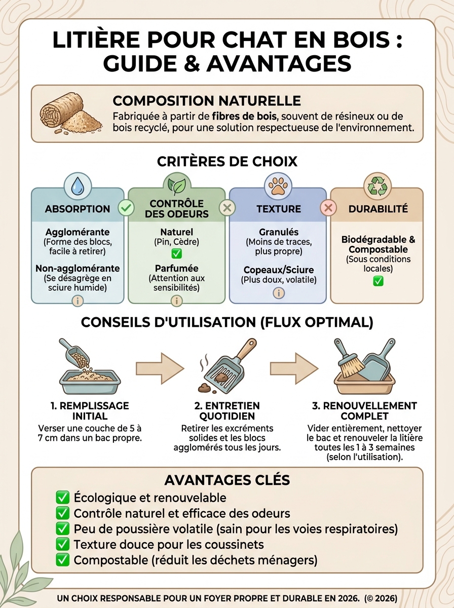 Infographie litière pour chat bois