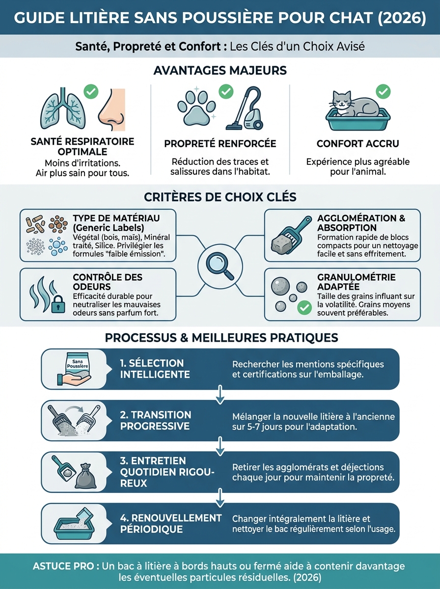 Infographie litière sans poussière pour chat