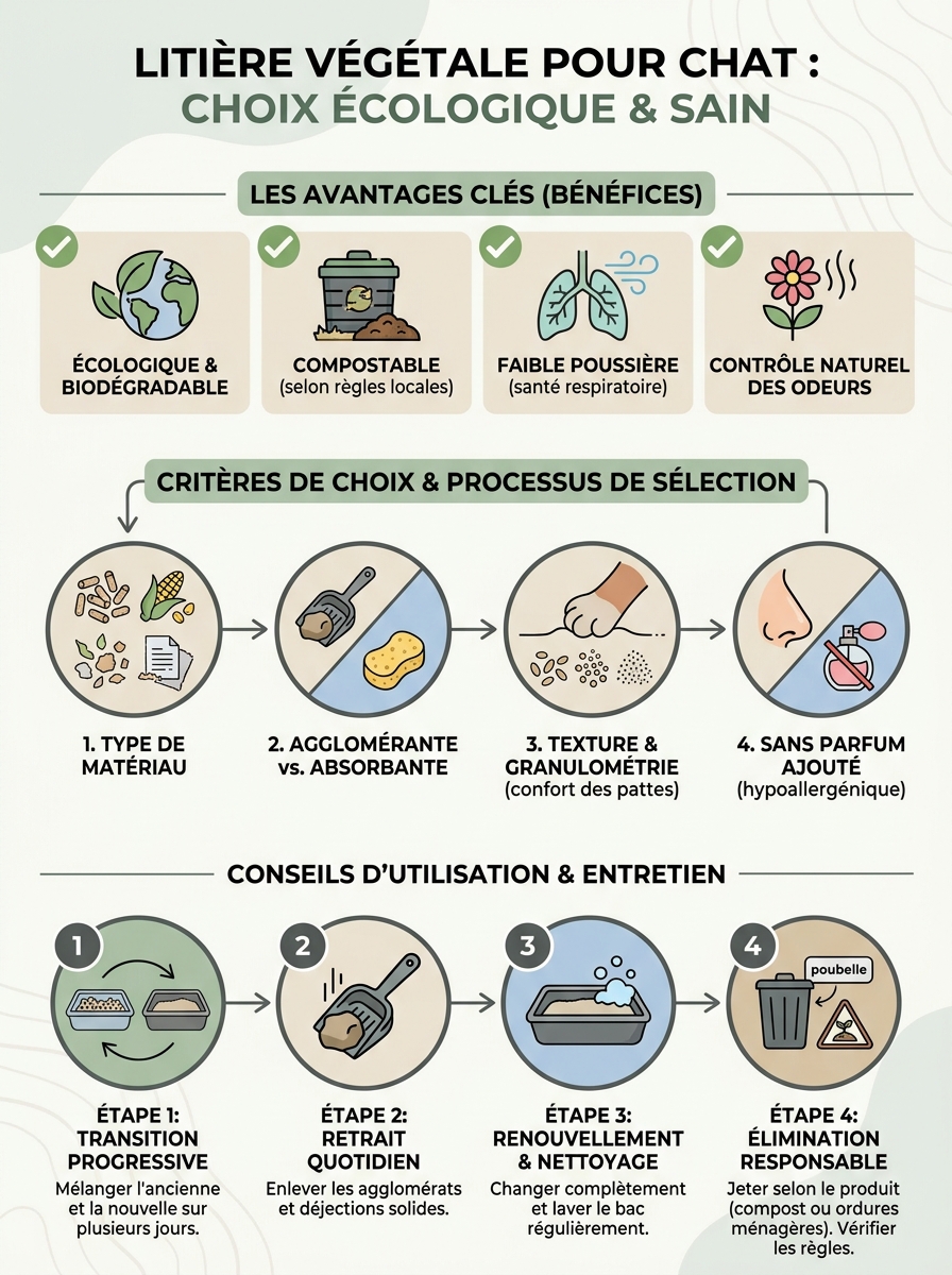 Infographie litière végétale pour chat
