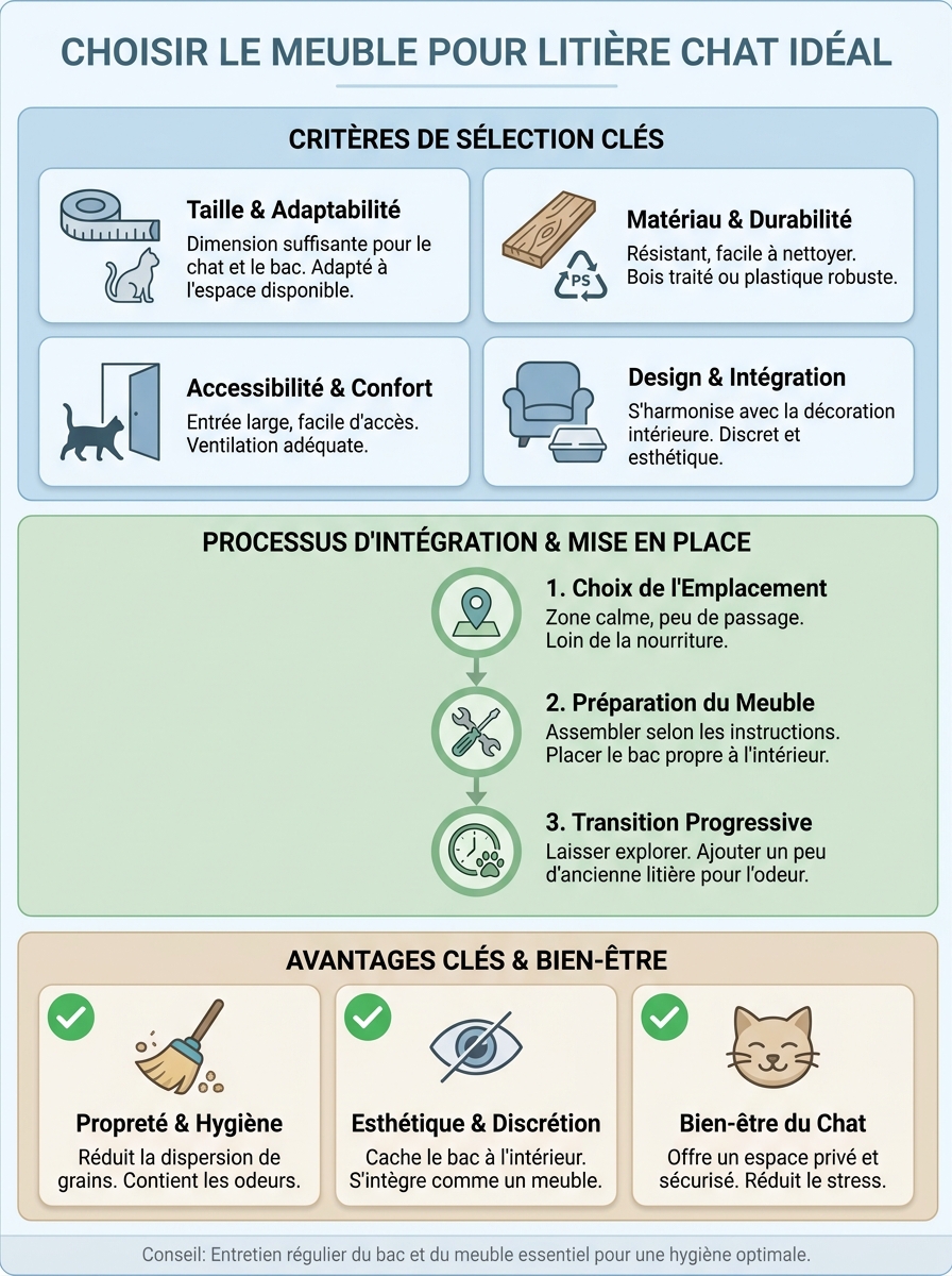 Infographie meuble pour litière chat