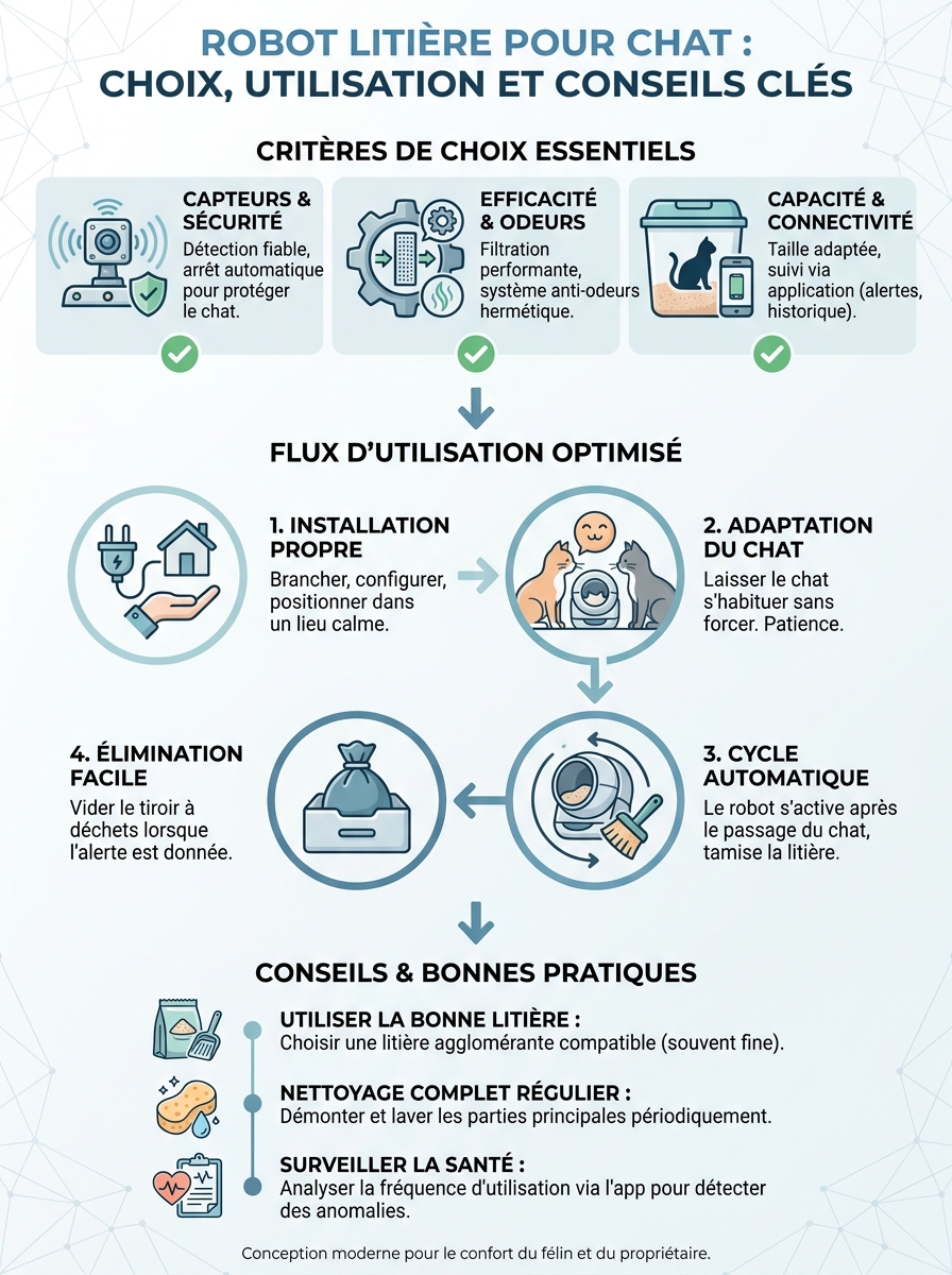 Infographie robot litière pour chat