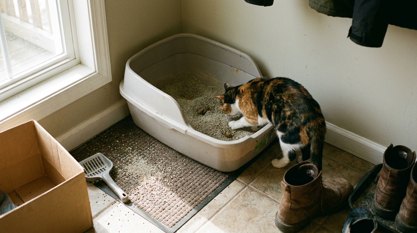 bac à litière pour chat en situation réelle