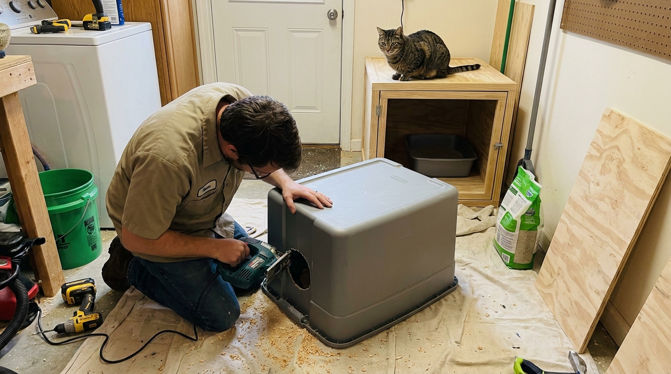 fabriquer un bac à litière pour chat en situation réelle