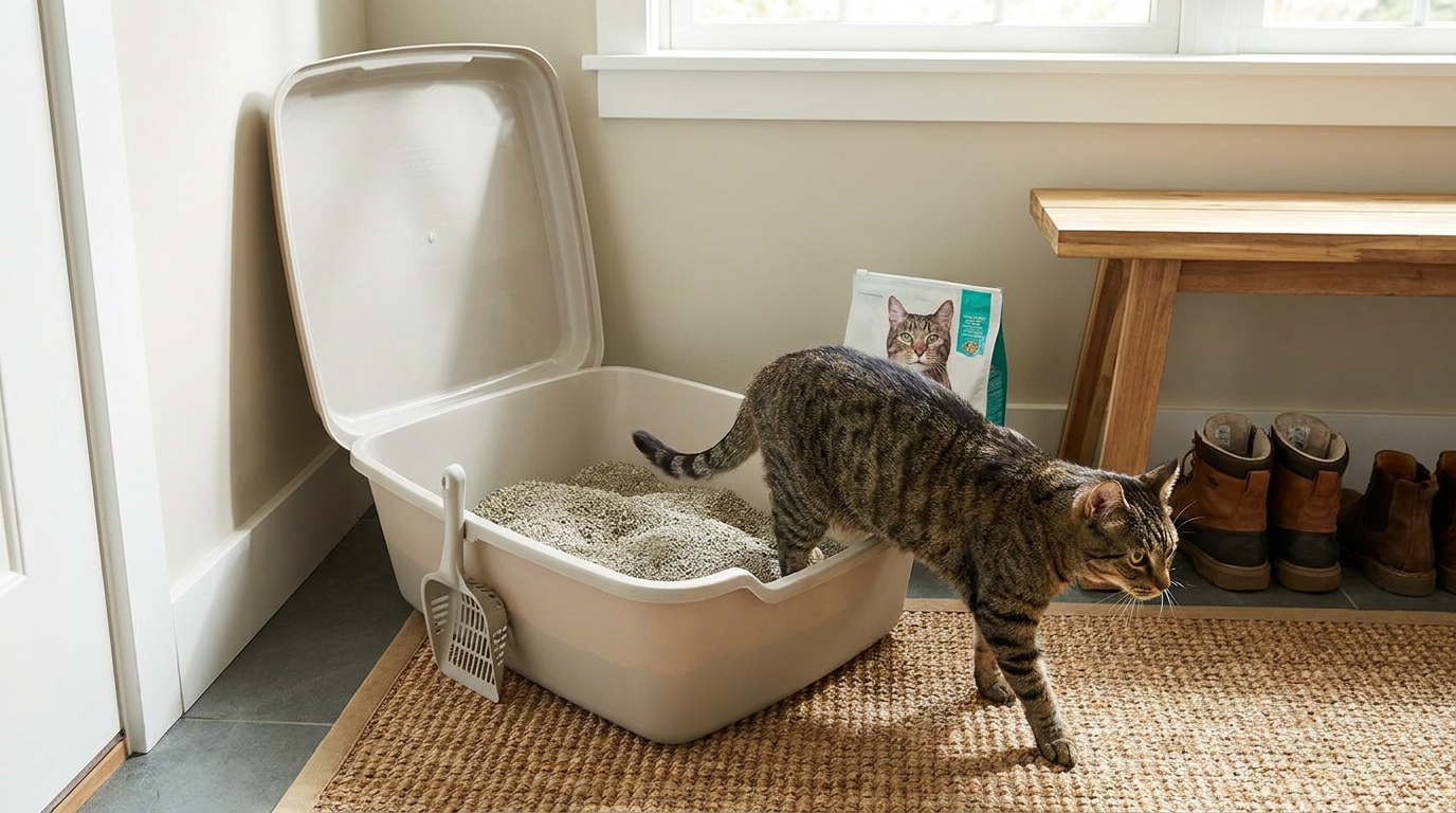 grande litière pour chat en situation réelle