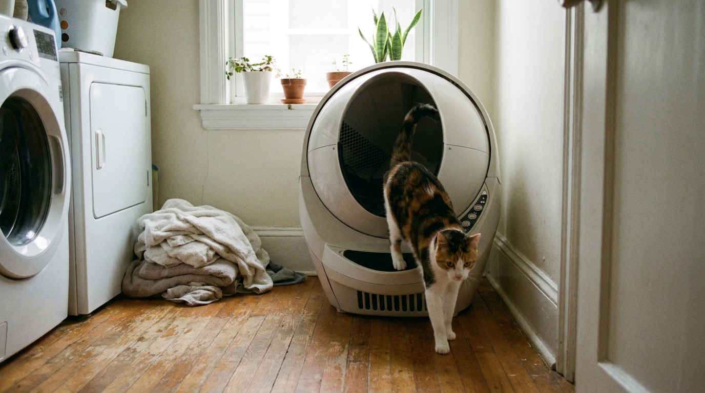 litière pour chat automatique en situation réelle