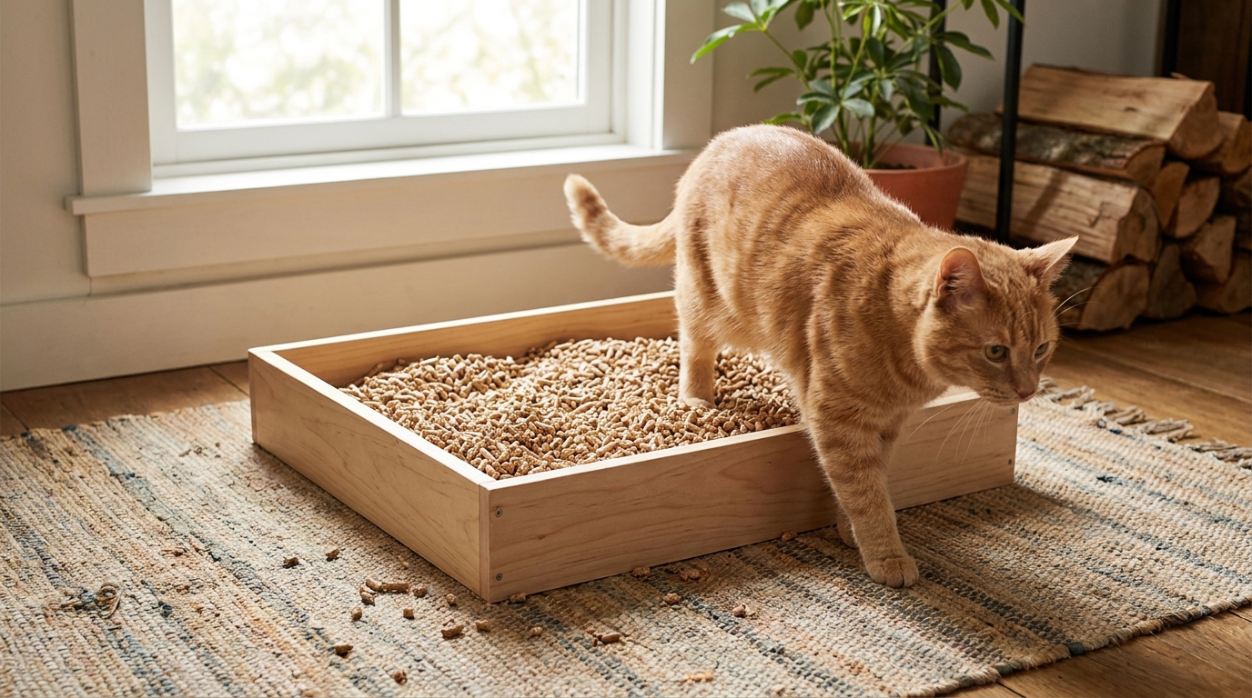 litière pour chat bois en situation réelle