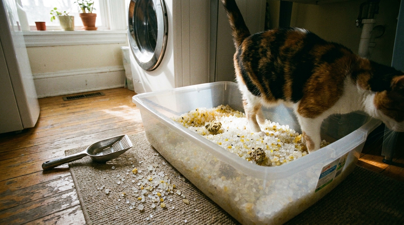 litière pour chat cristal en situation réelle