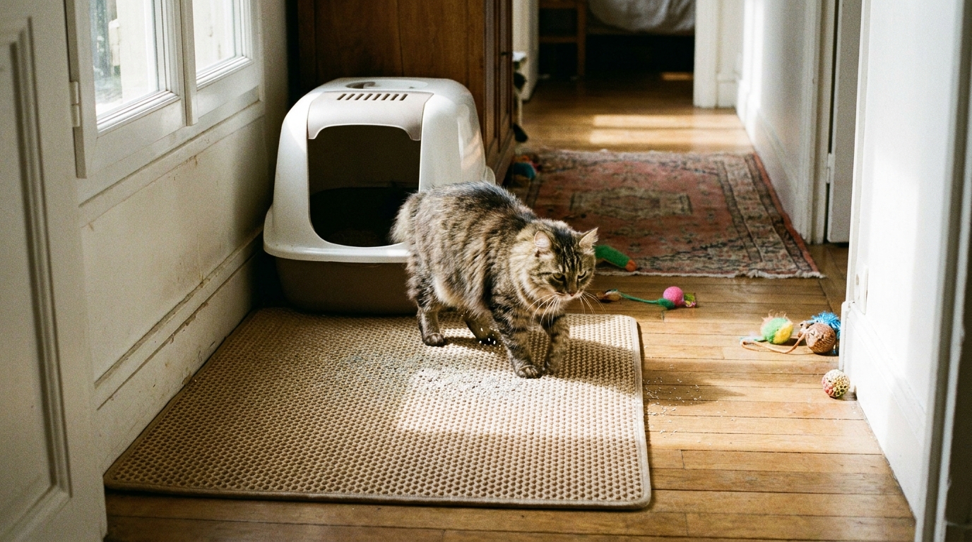 tapis pour litière chat en situation réelle